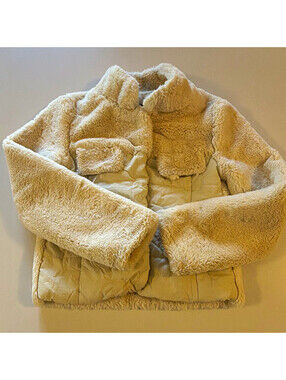 Imoga Girls Ivory Faux Fur Button Jacket Coat w/ Pockets Size 8